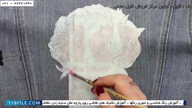 آموزش نقاشی روی پارچه -طراحی روی پارچه-طرح سبد گل زیبا روی کت جین