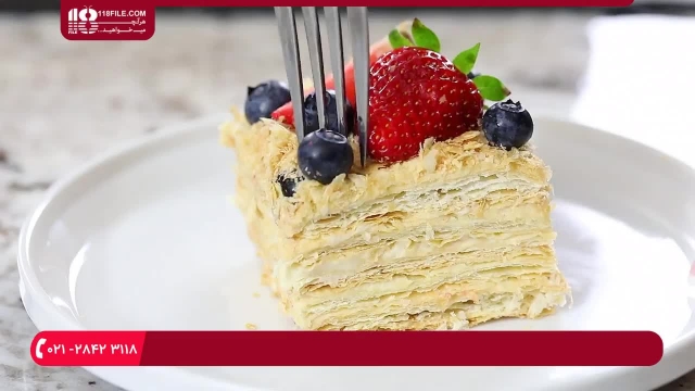 آموزش پخت شیرینی خانگی|کیک تولد خانگی|شیرینی پزی(کیک ناپلئونی با خمیر هزار لا)