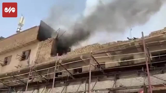 وقوع آتش‌سوزی در کربلای معلی باب الرجاء مرقد امام حسین(ع) | فیلم 