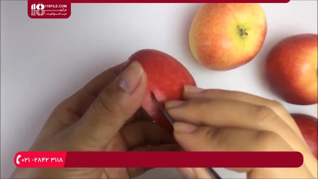 آموزش سفره آرایی | میوه آرایی | تزئین غذا (حکاکی سیب قرمز طرح لاکپشت)